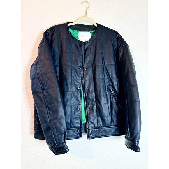 Rebecca Minkoff Faux Leather Black Square Quilted Racer Jacket Womens Medium - Picture 1 of 5